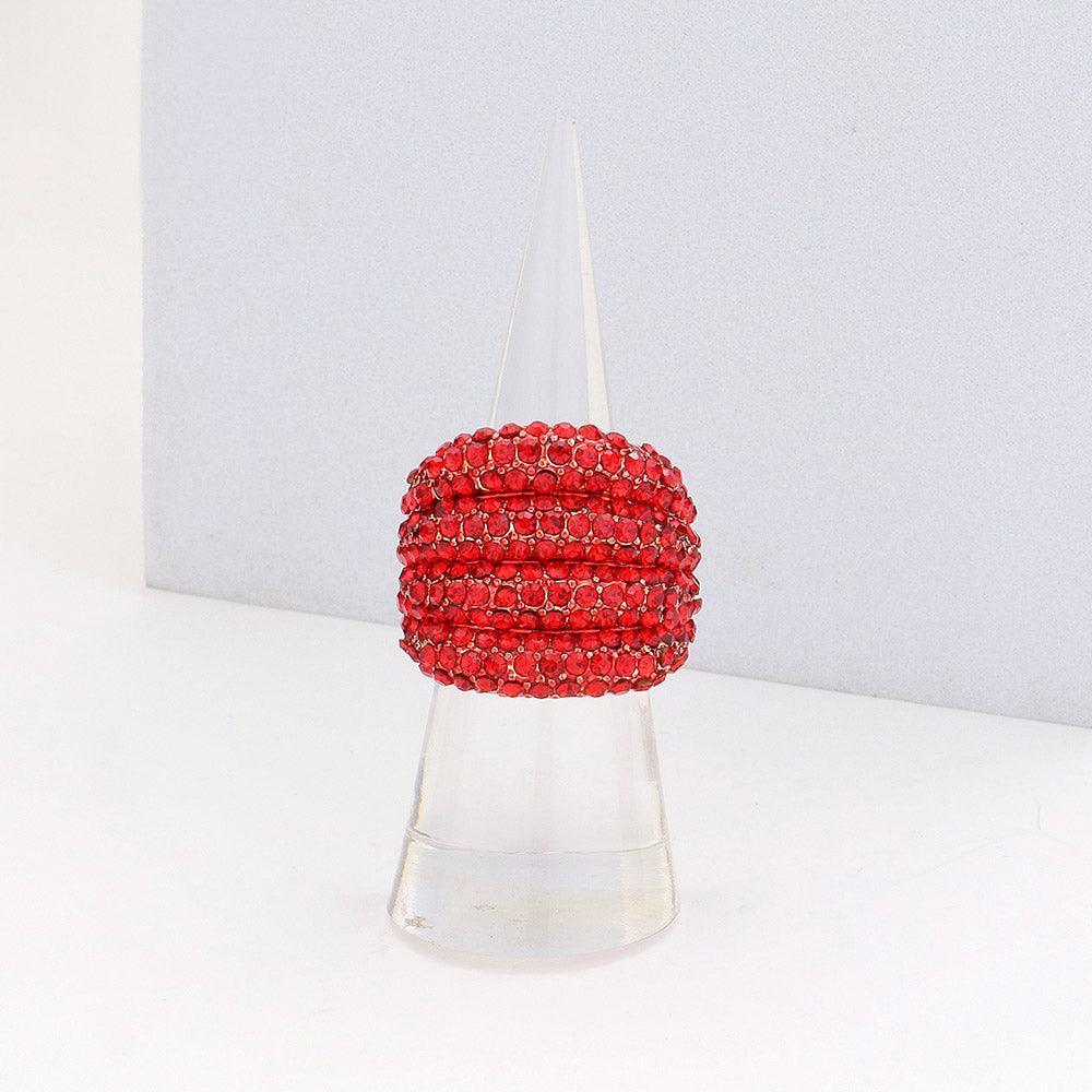 Red Rhinestone Pave Stretch Ring - Jewelry Store by Erik Rayo