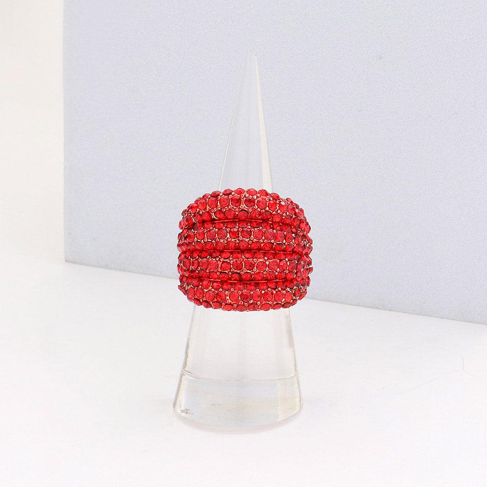 Red Rhinestone Pave Stretch Ring