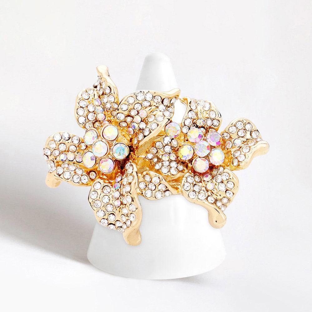 Clear Rhinestone Crystal Bloom Flower Stretch Ring - Jewelry Store by Erik Rayo