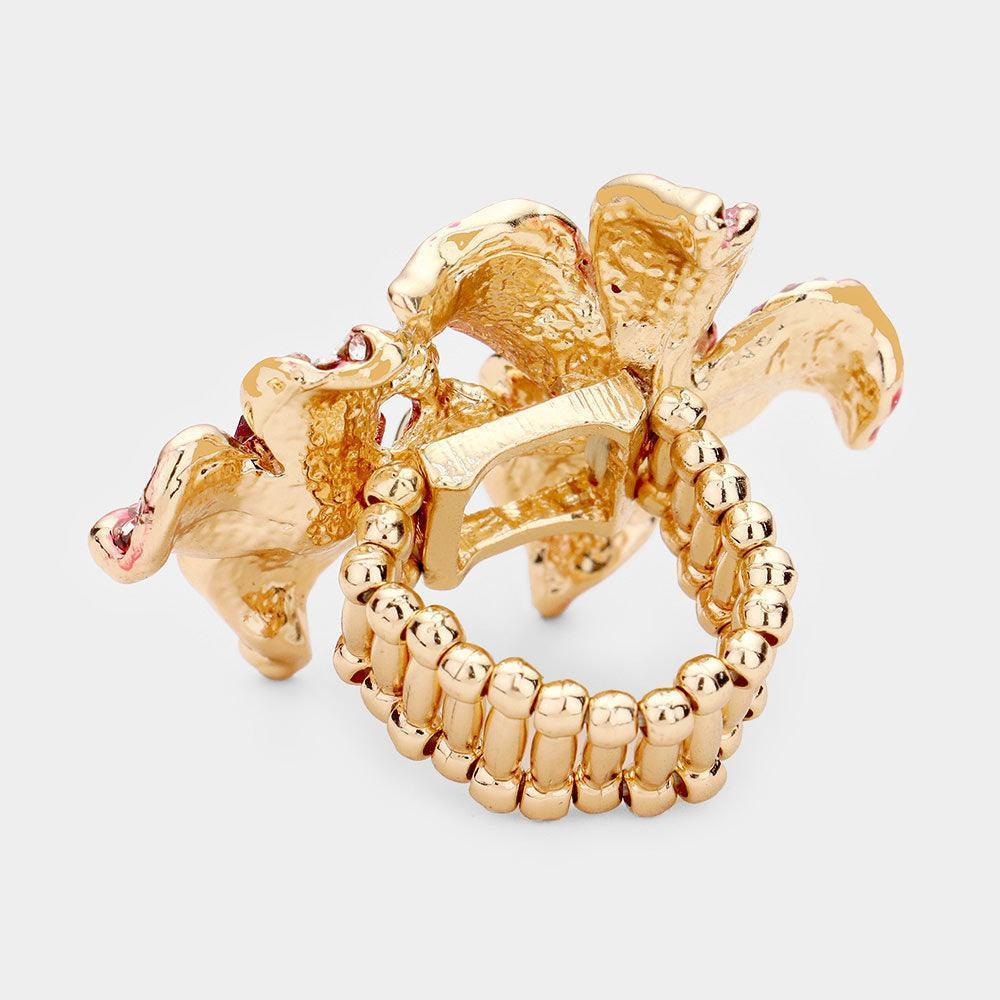 Clear Rhinestone Crystal Bloom Flower Stretch Ring - Jewelry Store by Erik Rayo