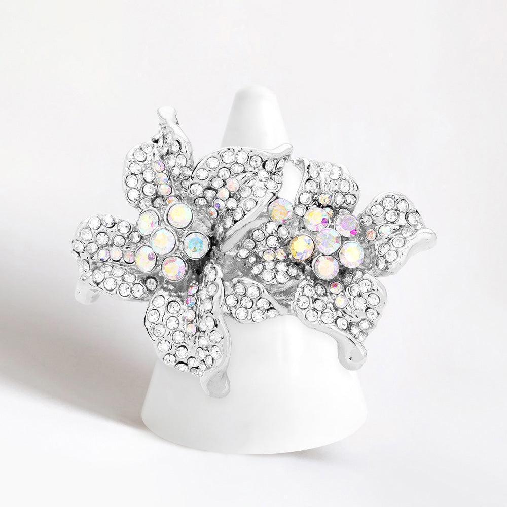 Clear Rhinestone Crystal Bloom Flower Stretch Ring - Jewelry Store by Erik Rayo