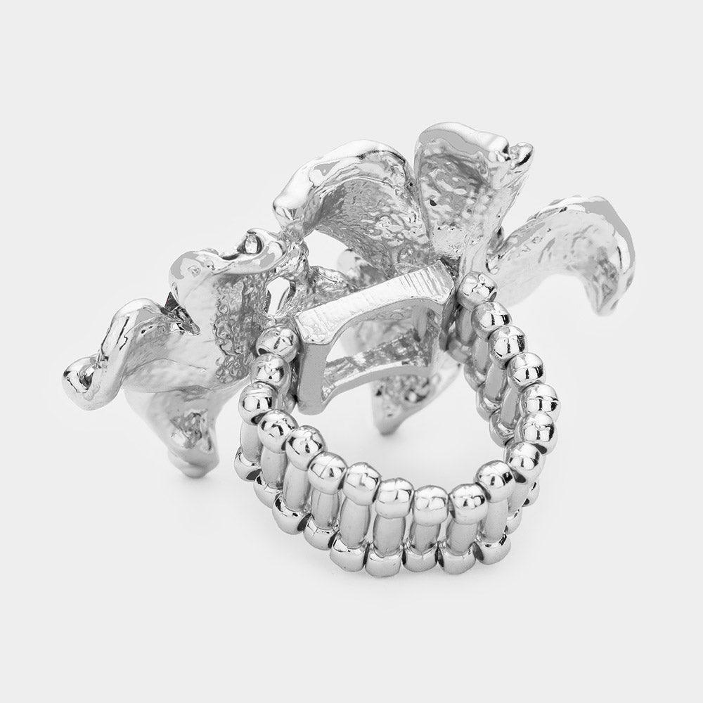 Clear Rhinestone Crystal Bloom Flower Stretch Ring - Jewelry Store by Erik Rayo