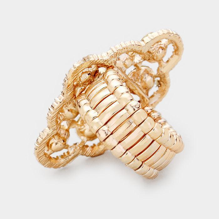 Gold Crystal Round Embellished Stretch Ring - Jewelry Store by Erik Rayo