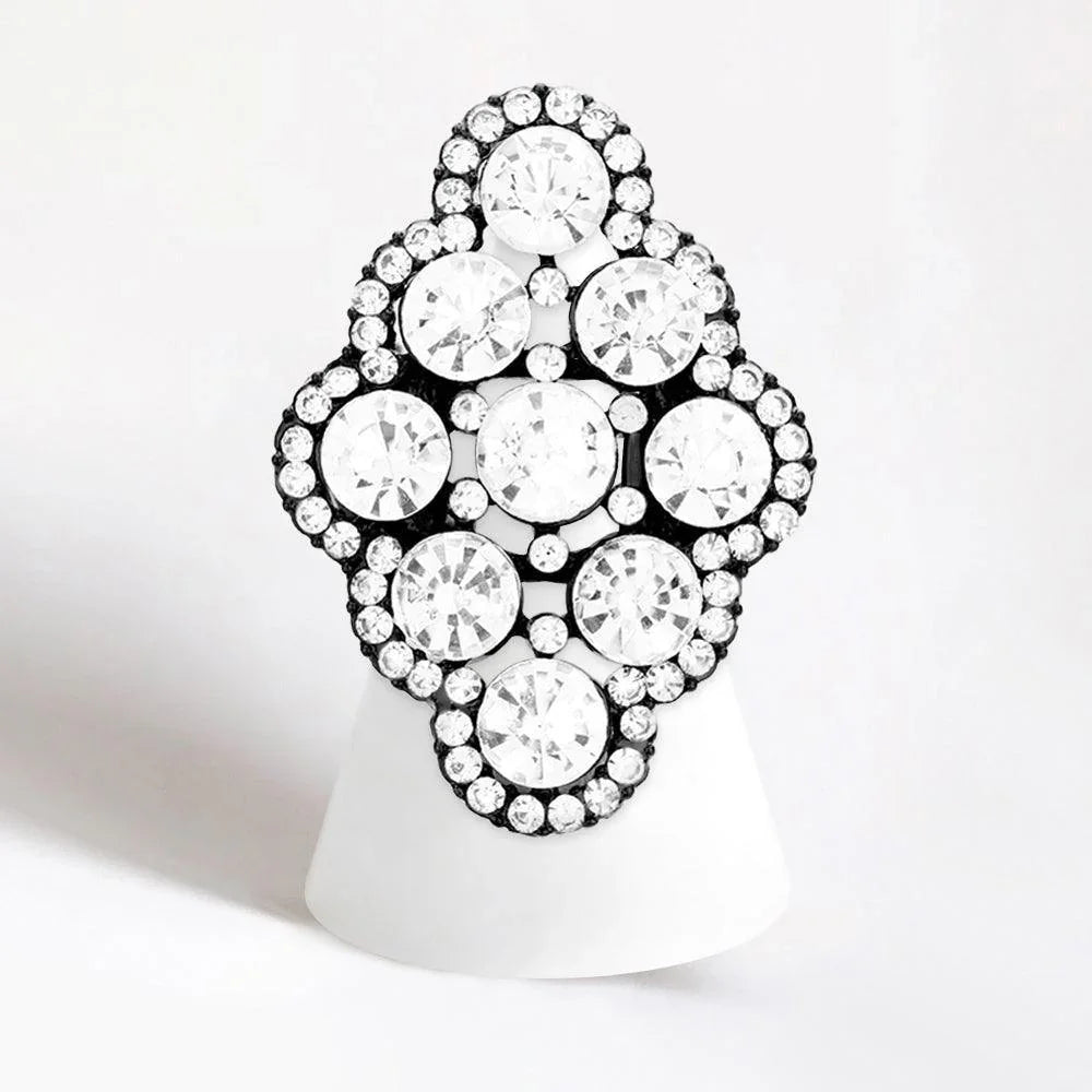 Clear Crystal Round Embellished Stretch Ring - Jewelry Store by Erik Rayo