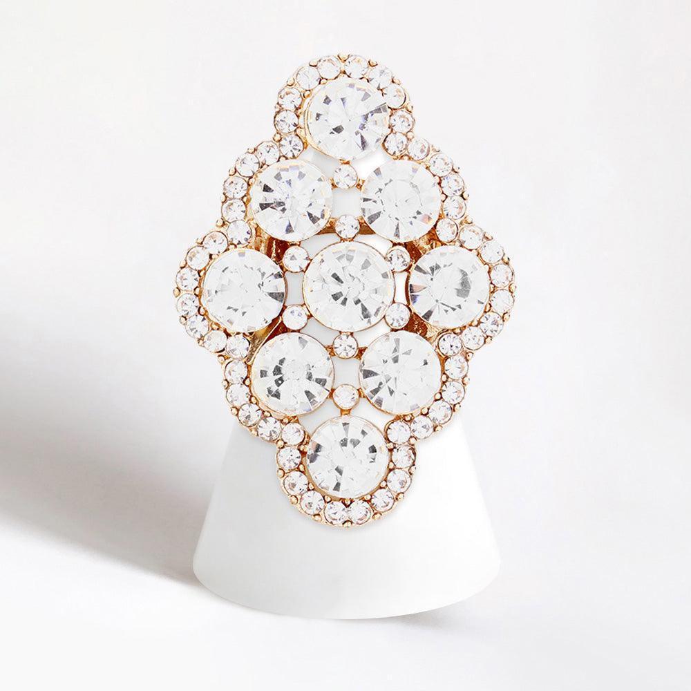 Gold Crystal Round Embellished Stretch Ring - Jewelry Store by Erik Rayo
