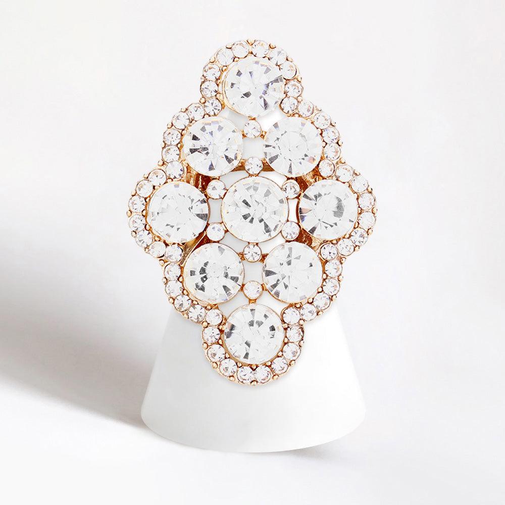 Gold Crystal Round Embellished Stretch Ring