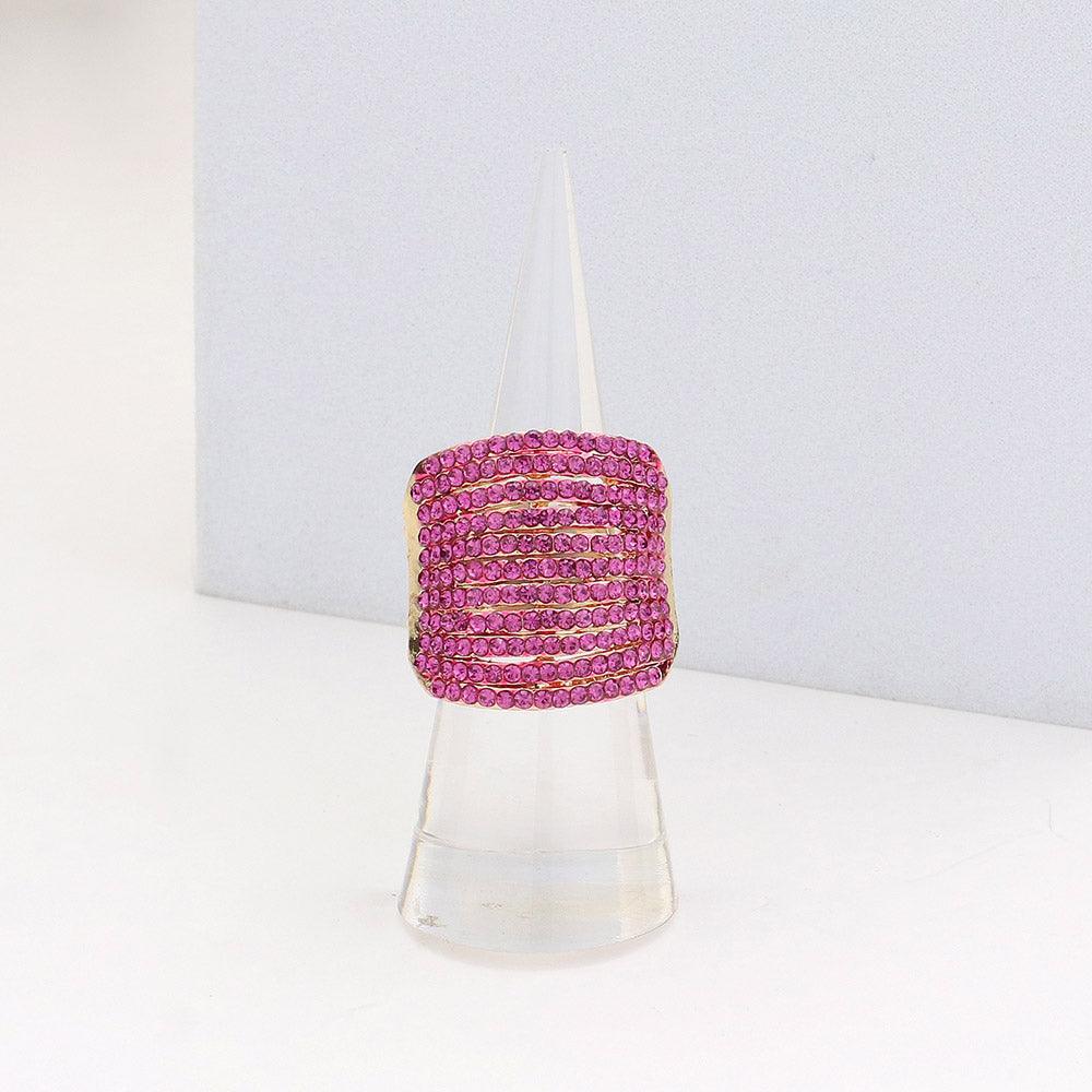 Red Rhinestone Pave Multi Row Stretch Ring