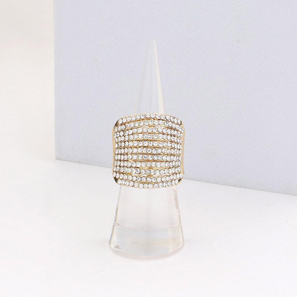 Clear Rhinestone Pave Multi Row Stretch Ring - Jewelry Store by Erik Rayo