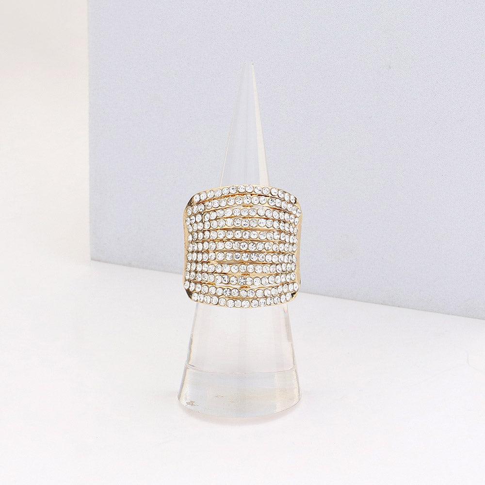 Clear Rhinestone Pave Multi Row Stretch Ring