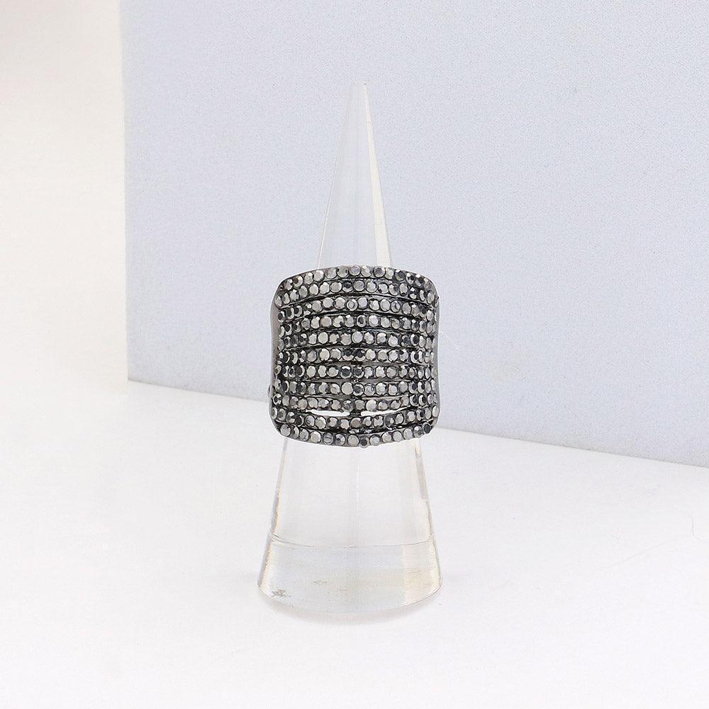 Black Rhinestone Pave Multi Row Stretch Ring - Jewelry Store by Erik Rayo