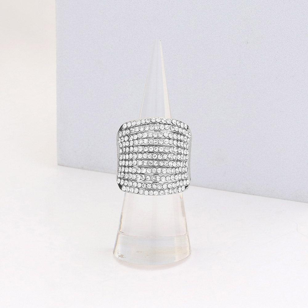 Clear Rhinestone Pave Multi Row Stretch Ring - Jewelry Store by Erik Rayo