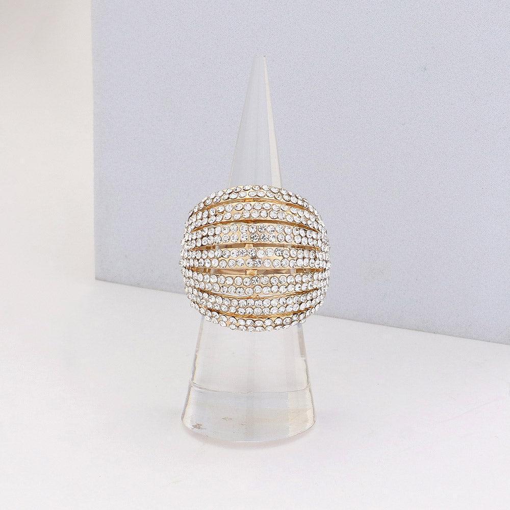 Clear Crystal Rhinestone Pave Dome Stretch Ring - Jewelry Store by Erik Rayo