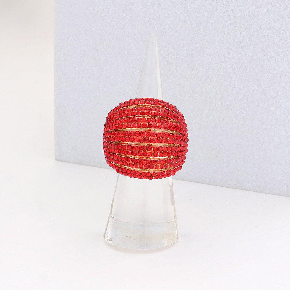 Red Crystal Rhinestone Pave Dome Stretch Ring