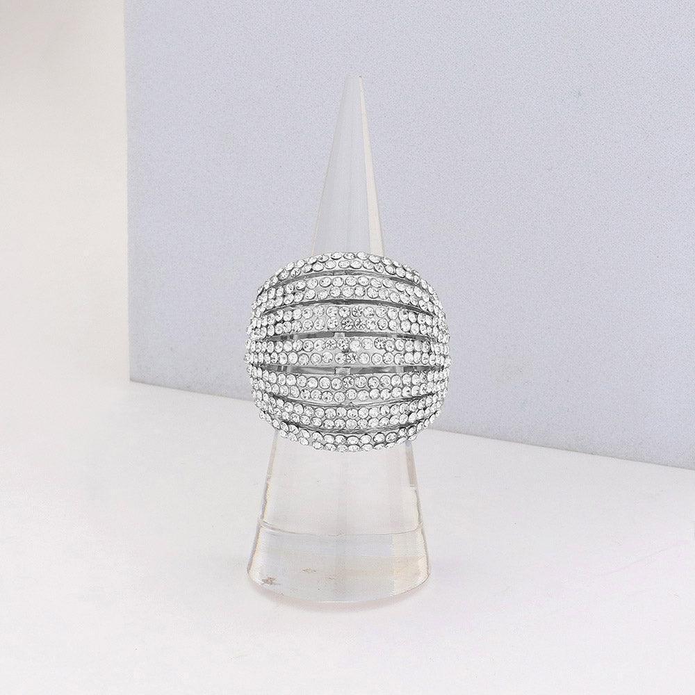 Clear Crystal Rhinestone Pave Dome Stretch Ring - Jewelry Store by Erik Rayo