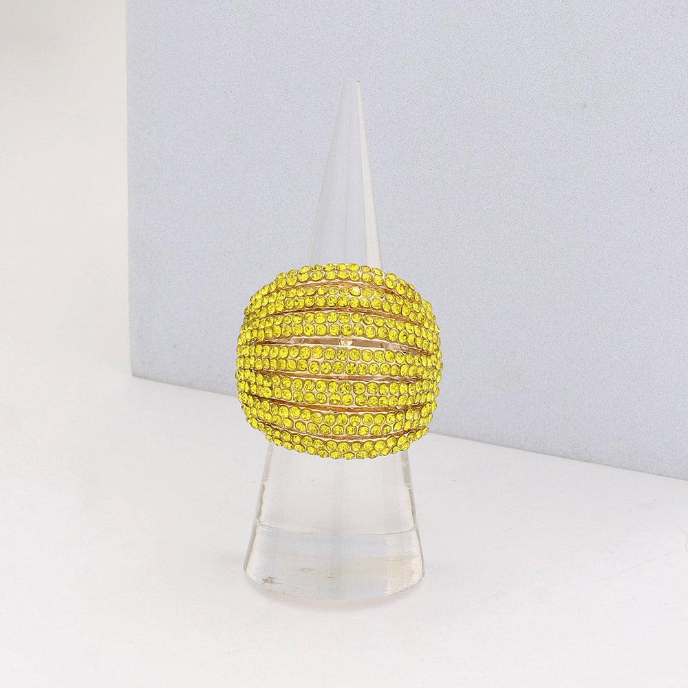 Yellow Crystal Rhinestone Pave Dome Stretch Ring