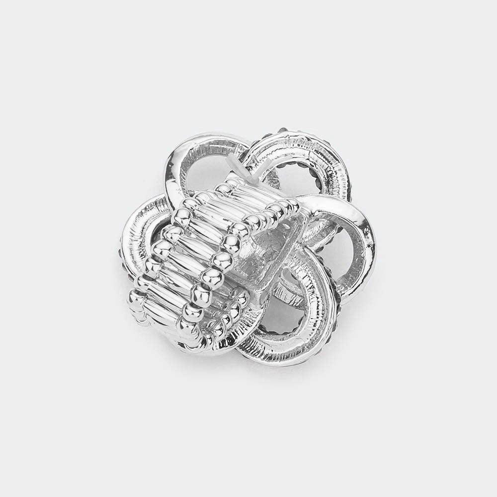 Silver Round Stone Centered Flower Stretch Ring - Jewelry Store by Erik Rayo