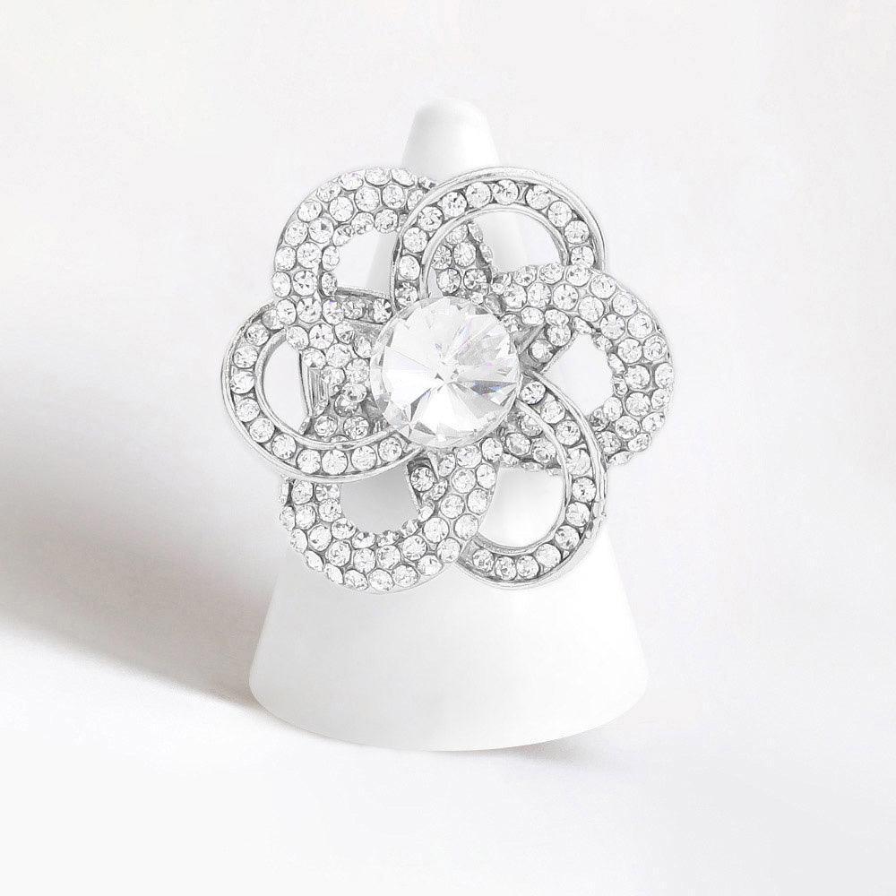 Silver Round Stone Centered Flower Stretch Ring - Jewelry Store by Erik Rayo