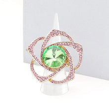 Load image into Gallery viewer, Pink Round Stone Centered Rhinestone Flower Stretch Ring
