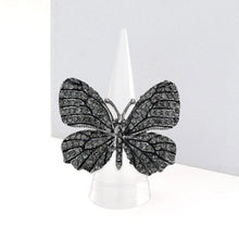 Load image into Gallery viewer, Black Rhinestone Embellished Metal Butterfly Stretch Ring
