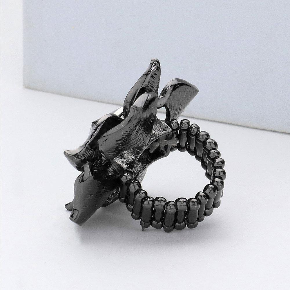 Black Round Stone Centered Flower Stretch Ring - Jewelry Store by Erik Rayo