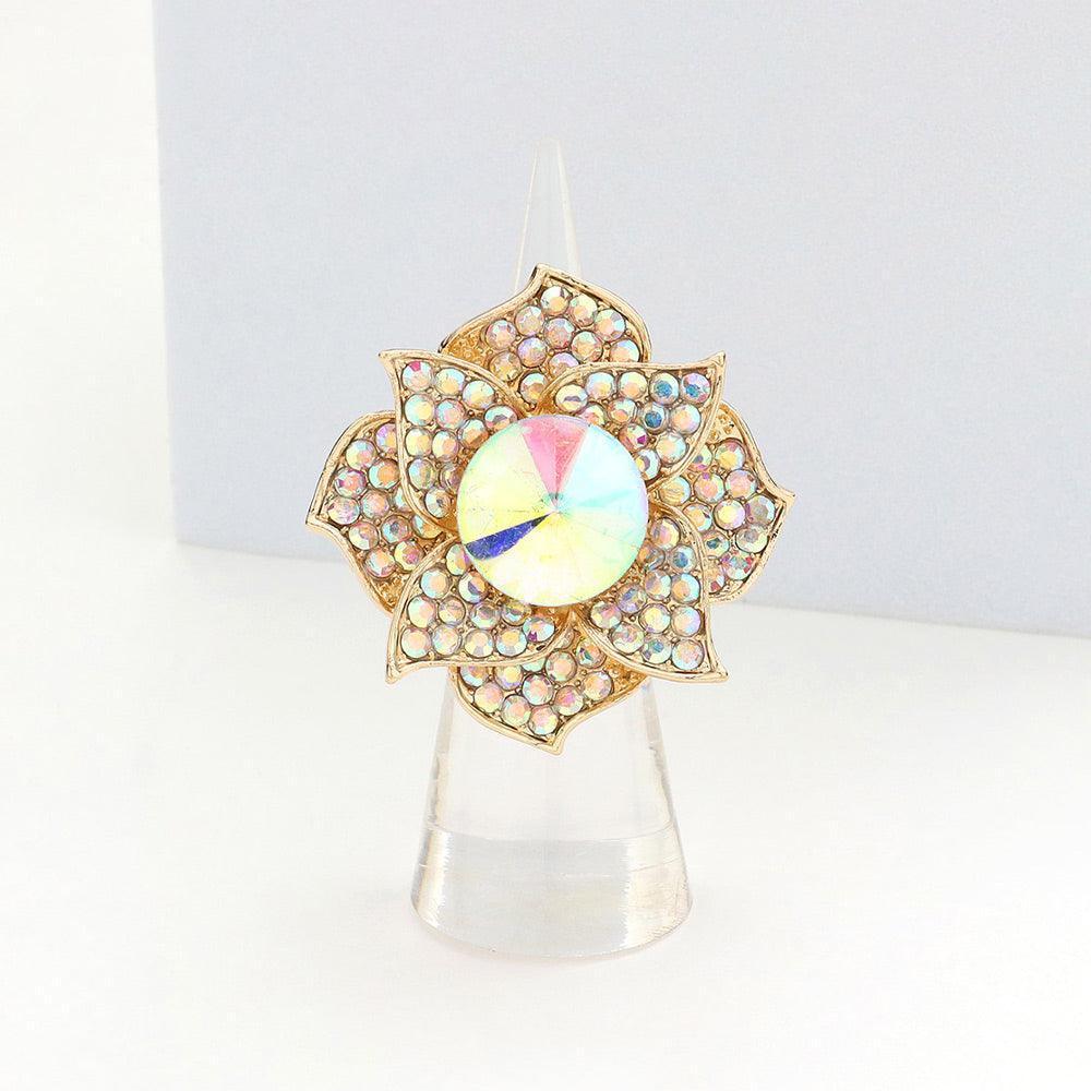 Gold Round Stone Centered Flower Stretch Ring - Jewelry Store by Erik Rayo