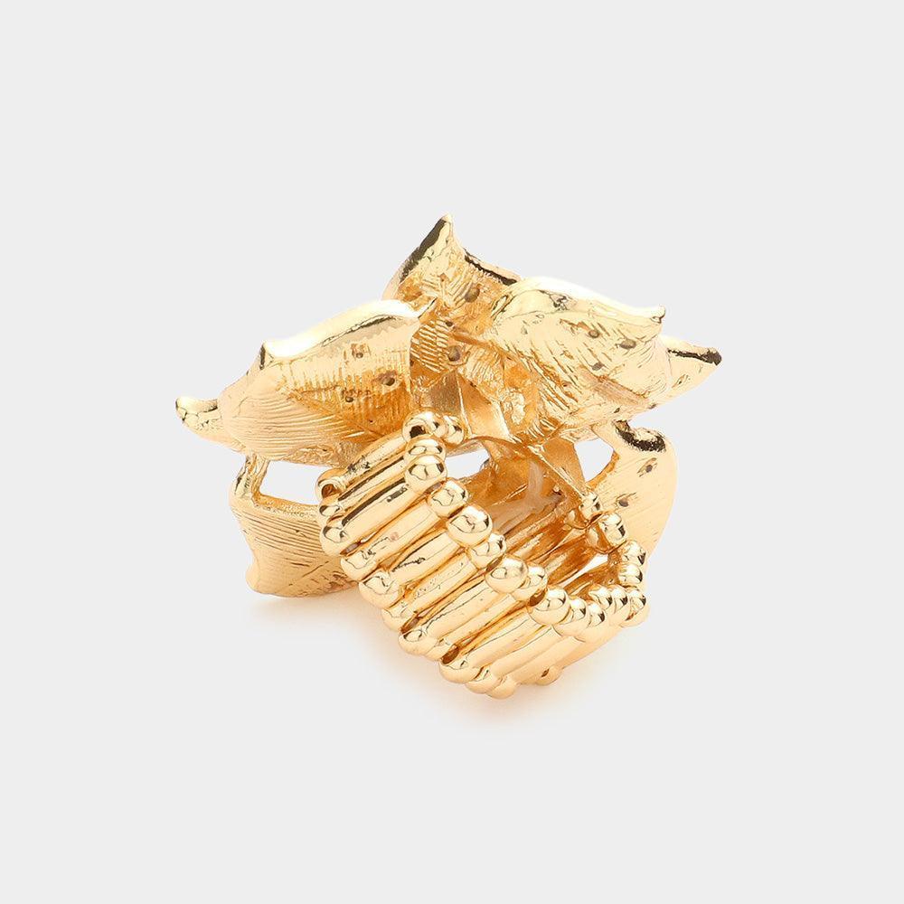 Gold Round Stone Centered Flower Stretch Ring - Jewelry Store by Erik Rayo
