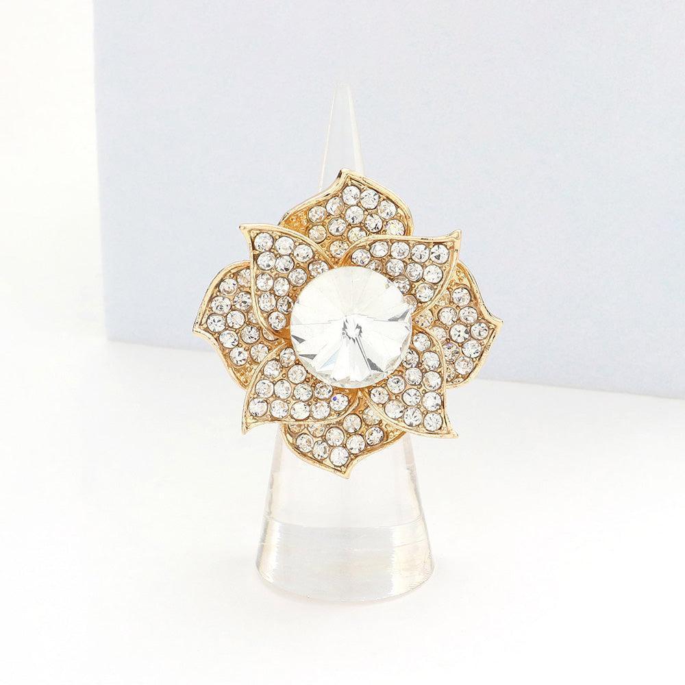 Gold Round Stone Centered Flower Stretch Ring - Jewelry Store by Erik Rayo