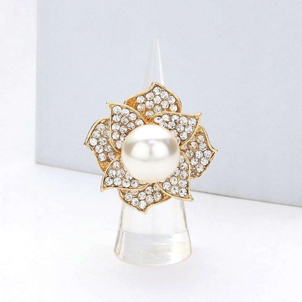 Cream Pearl Centered Flower Stretch Ring - Jewelry Store by Erik Rayo