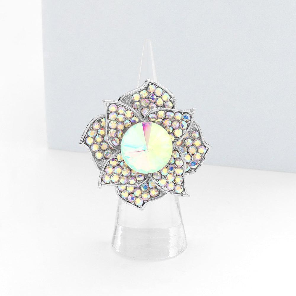 Silver Round Stone Centered Flower Stretch Ring - Jewelry Store by Erik Rayo