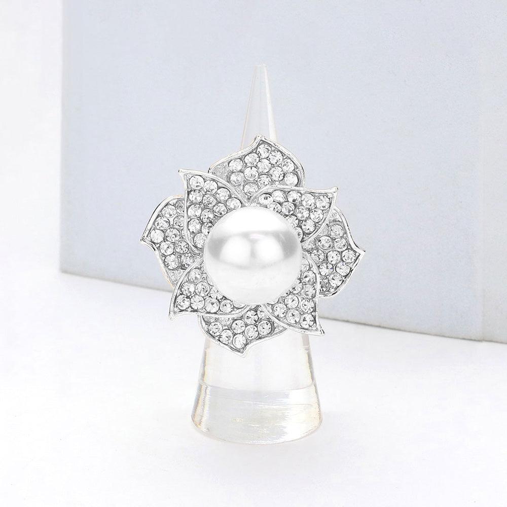White Pearl Centered Flower Stretch Ring