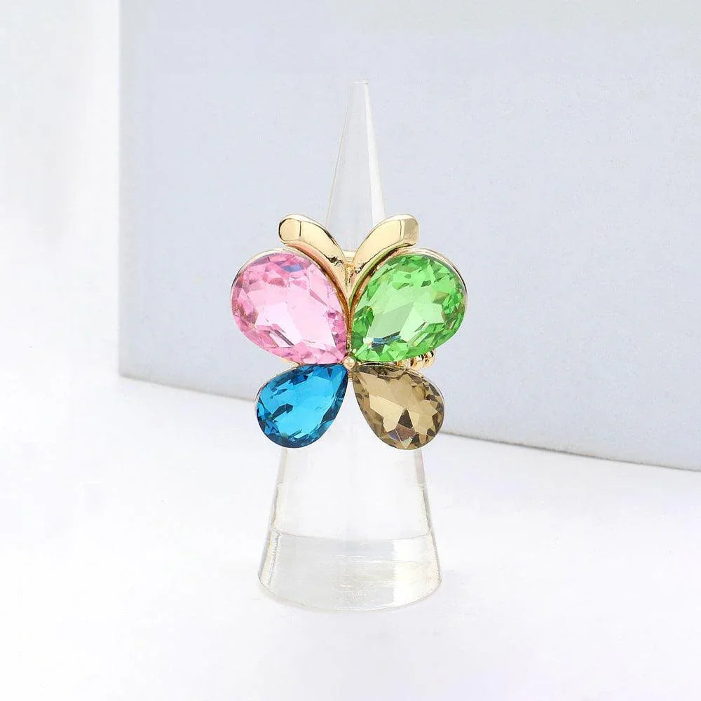 Butterfly Crystal Stone Cluster Stretch Ring - Jewelry Store by Erik Rayo