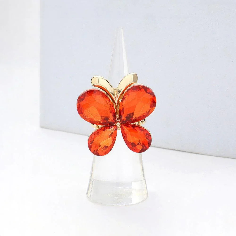 Butterfly Crystal Stone Cluster Stretch Ring - Jewelry Store by Erik Rayo