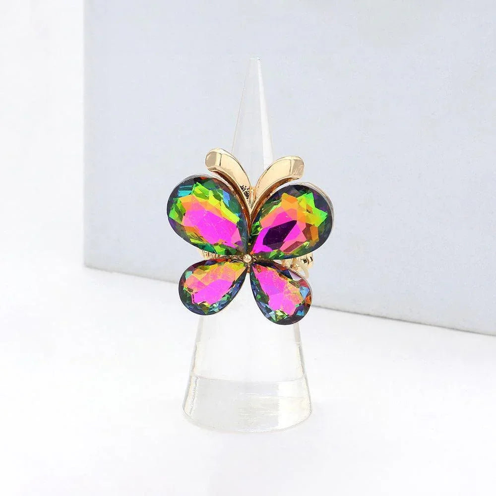 Butterfly Crystal Stone Cluster Stretch Ring - Jewelry Store by Erik Rayo