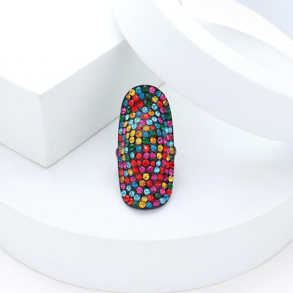 Black Crystal Rhinestone Pave Stretch Cocktail Ring - Jewelry Store by Erik Rayo