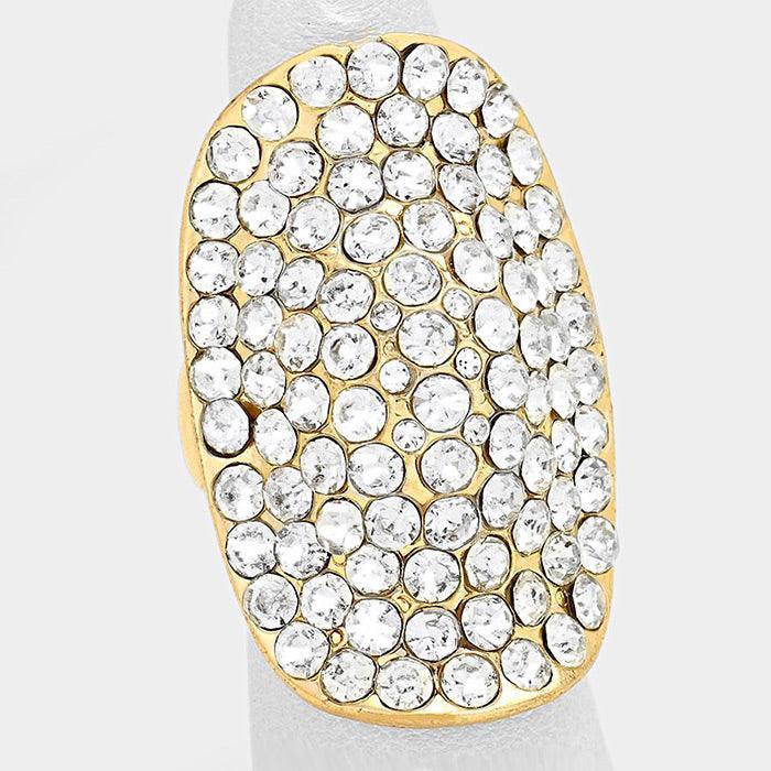 Gold Crystal Rhinestone Pave Stretch Cocktail Ring