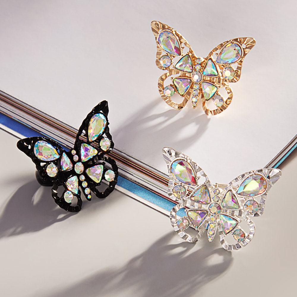 Black Multi Stone Embellished Butterfly Stretch Ring - Jewelry Store by Erik Rayo