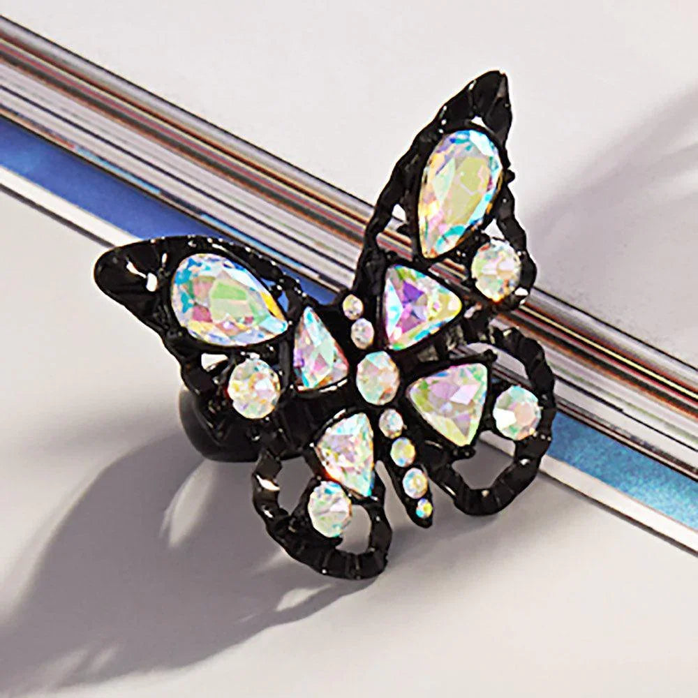 Black Multi Stone Embellished Butterfly Stretch Ring - Jewelry Store by Erik Rayo
