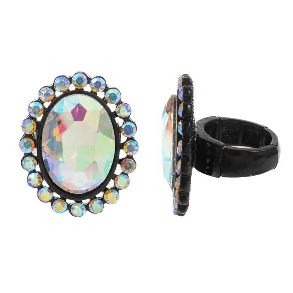 Black Oval Glass Stone Stretch Ring - Jewelry Store by Erik Rayo