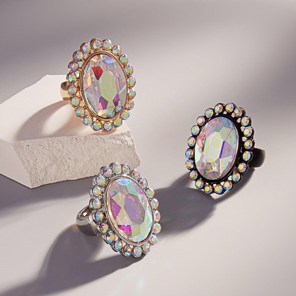 Black Oval Glass Stone Stretch Ring - Jewelry Store by Erik Rayo