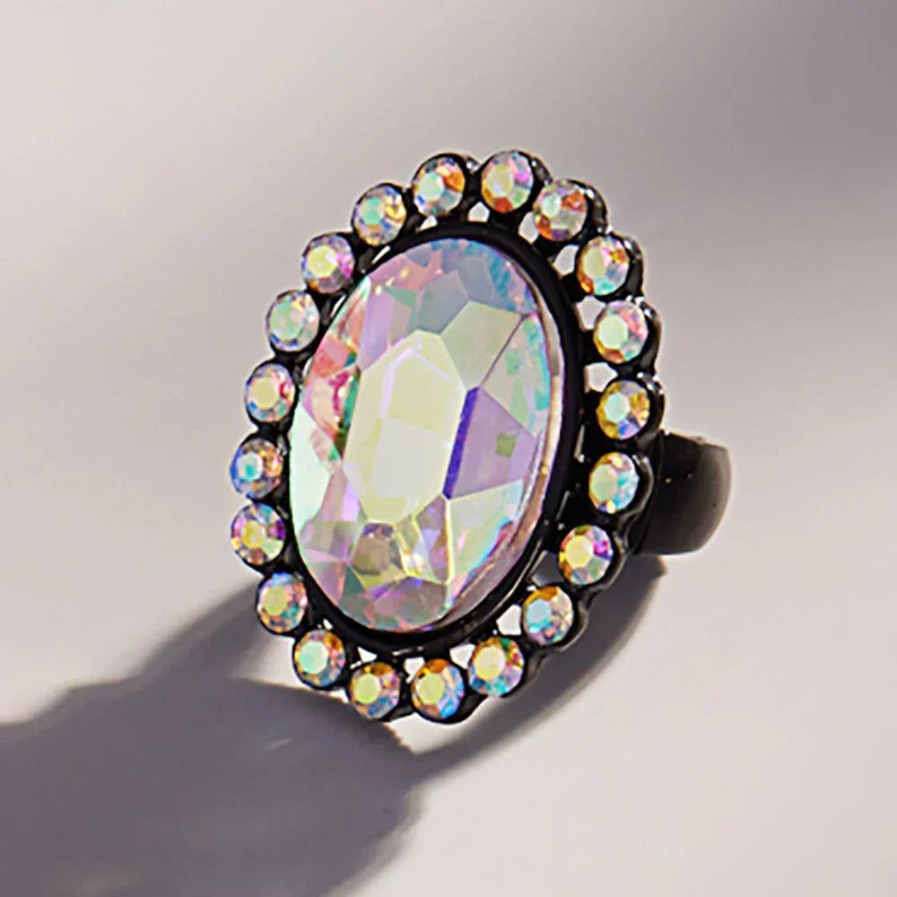 Black Oval Glass Stone Stretch Ring - Jewelry Store by Erik Rayo