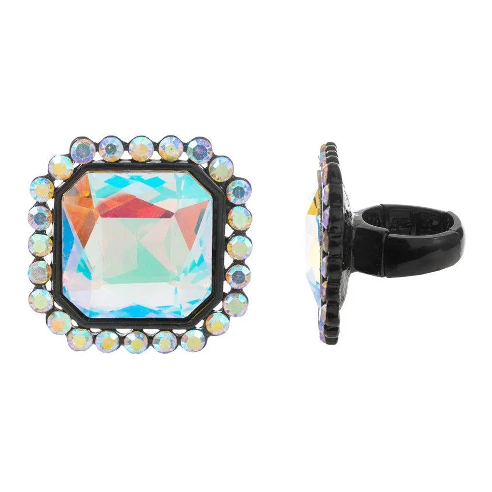 Black Square Glass Stone Stretch Ring - Jewelry Store by Erik Rayo