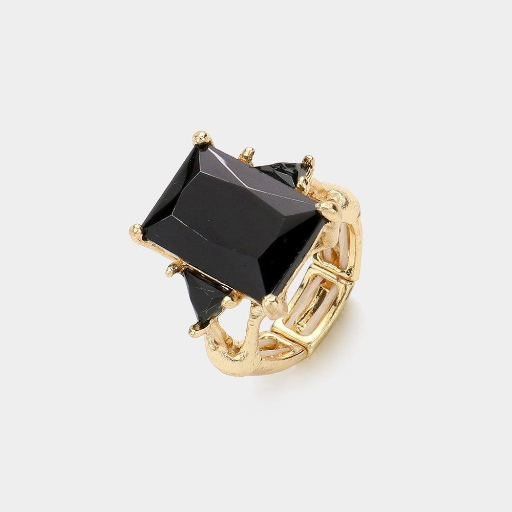 Black Rectangle Stone Stretch Ring - Jewelry Store by Erik Rayo