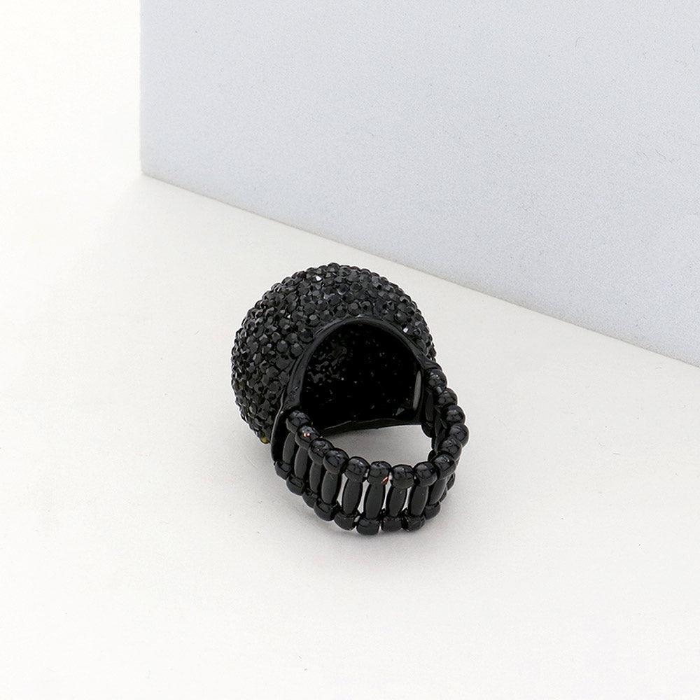 Black Rhinestone Pave Dome Stretch Ring - Jewelry Store by Erik Rayo