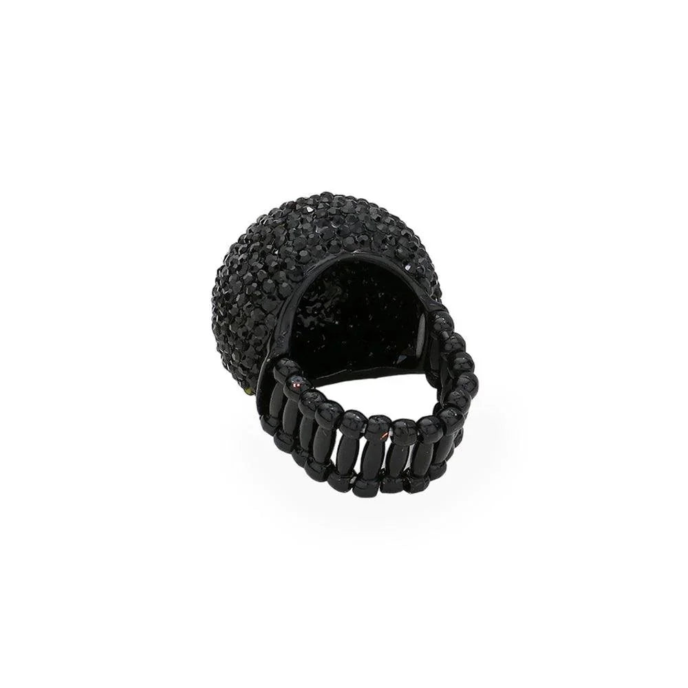 Black Rhinestone Pave Dome Stretch Ring - Jewelry Store by Erik Rayo