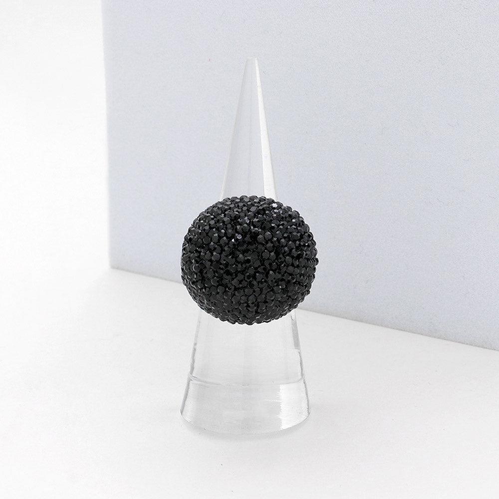Black Rhinestone Pave Dome Stretch Ring - Jewelry Store by Erik Rayo