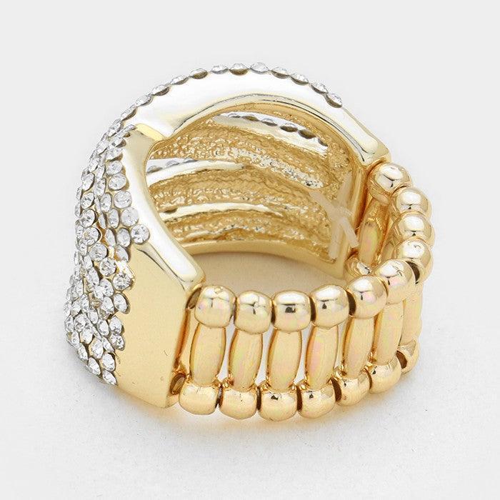 Gold Twisted rhinestone stretch ring - Jewelry Store by Erik Rayo