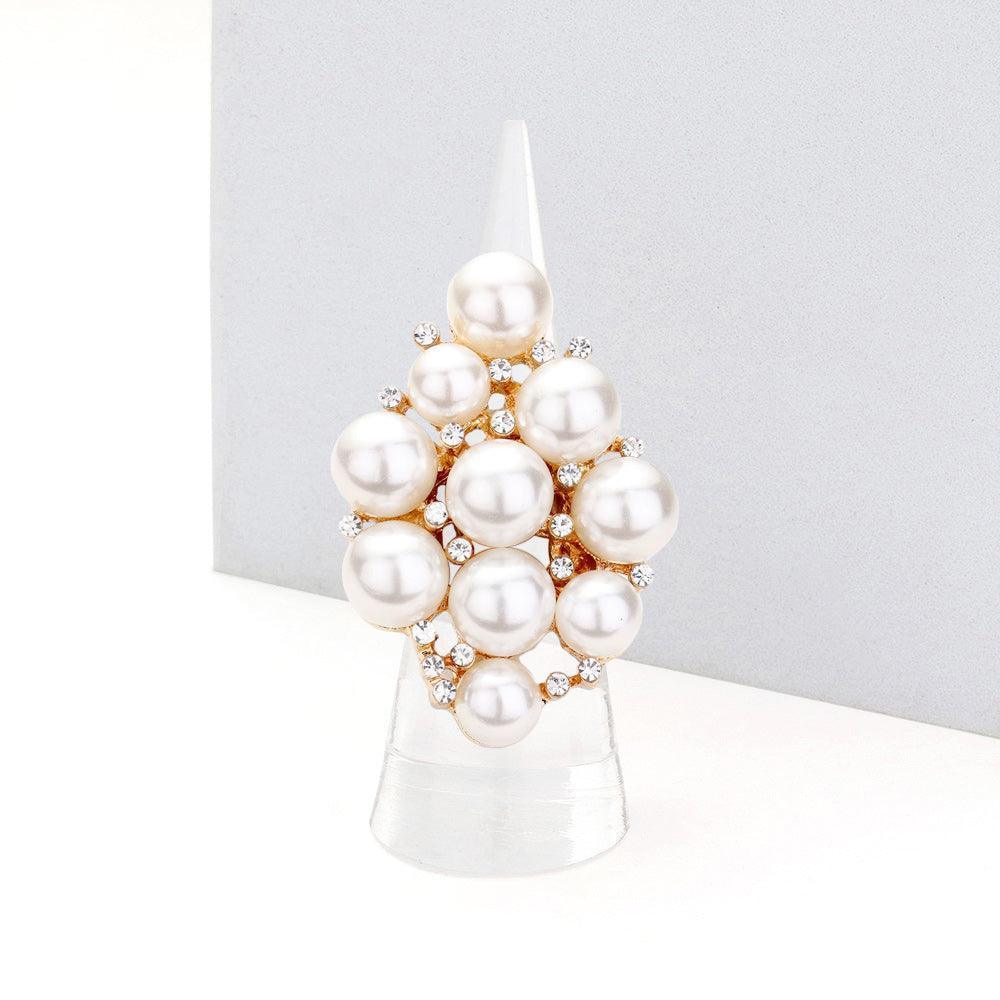 Clear Pearl Rhinestone Statement Stretch Ring - Jewelry Store by Erik Rayo