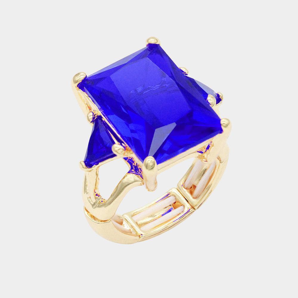 Blue Rectangle Crystal Stretch Ring - Jewelry Store by Erik Rayo