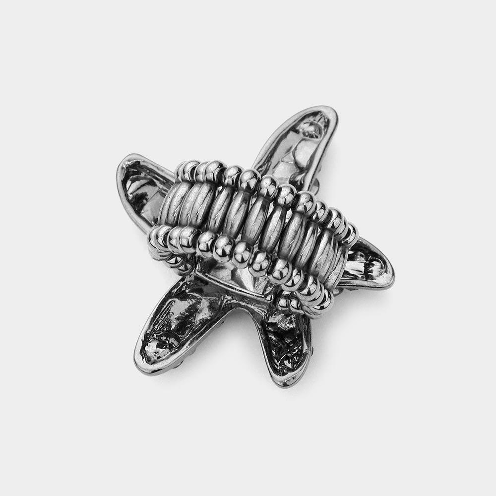 Black Bubble Stone Embellished Metal Starfish Stretch Ring - Jewelry Store by Erik Rayo