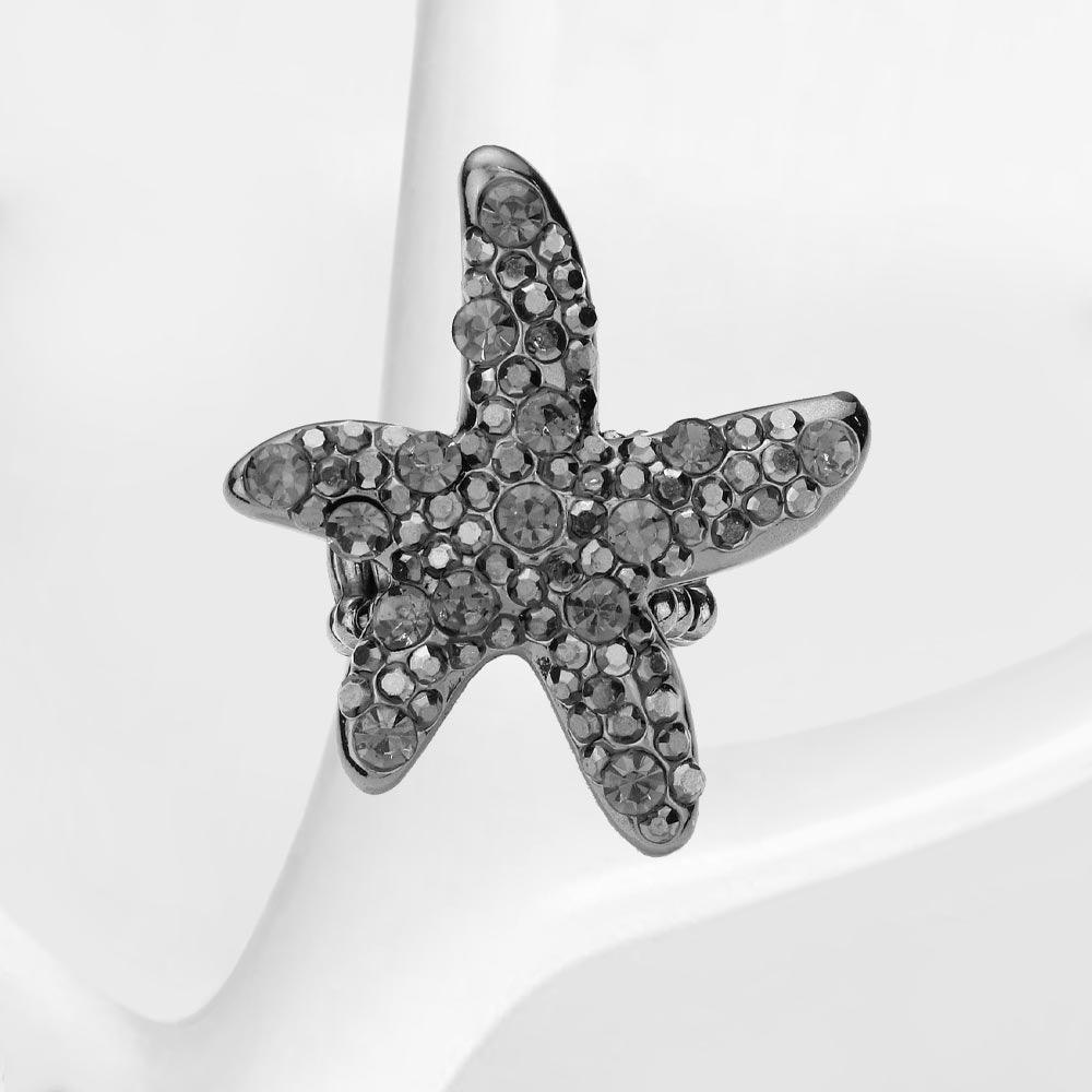 Black Bubble Stone Embellished Metal Starfish Stretch Ring - Jewelry Store by Erik Rayo